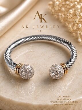 💎 LUXURY AK Jewelry™ Two-Tone Pavé Crystal Cable Cuff Bracelet